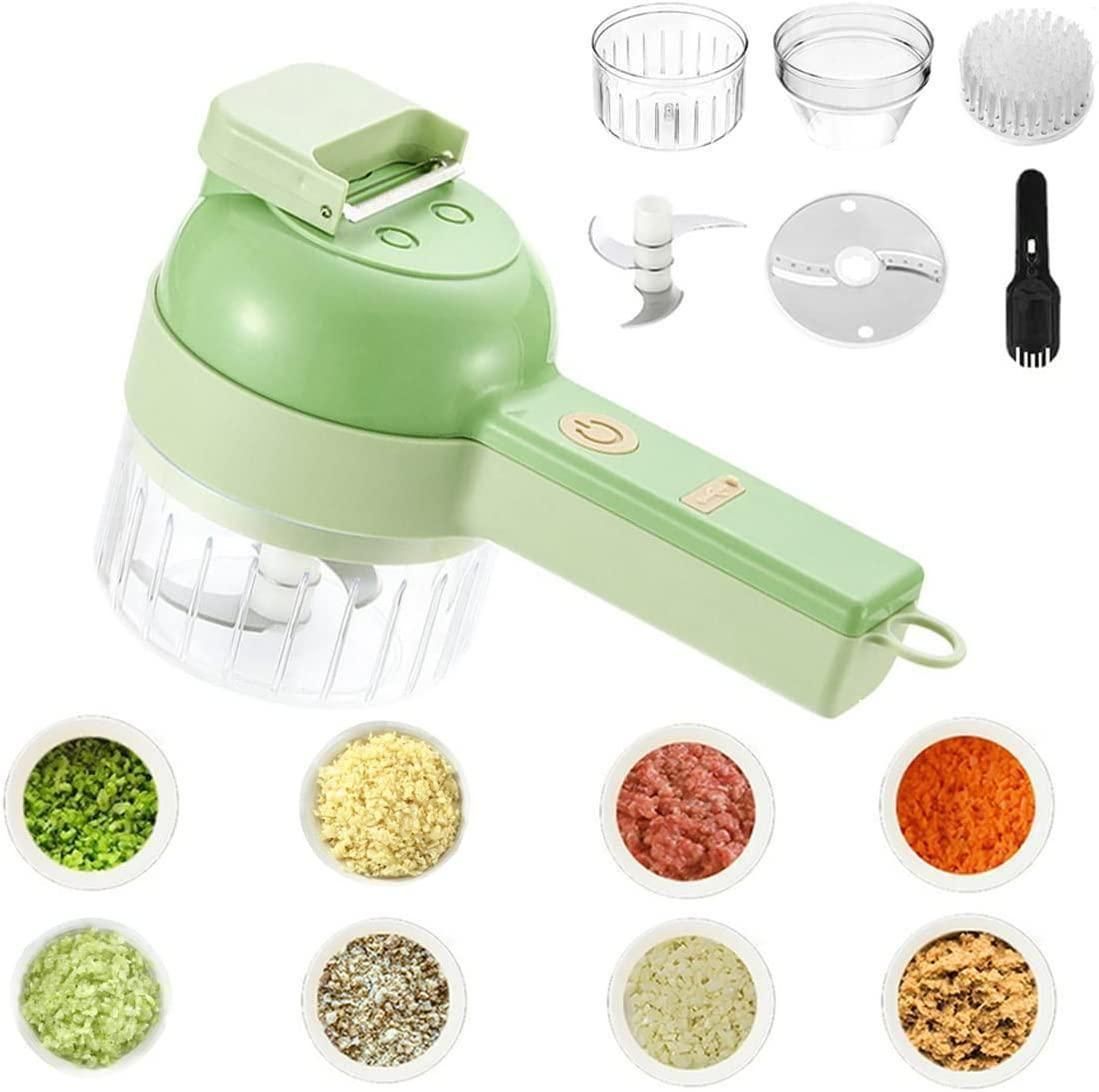 4-in-1 Portable Electric Vegetable Cutter Set – Chopping, Cutting, Grinding & Peeling Machine for Everyday Kitchen Use