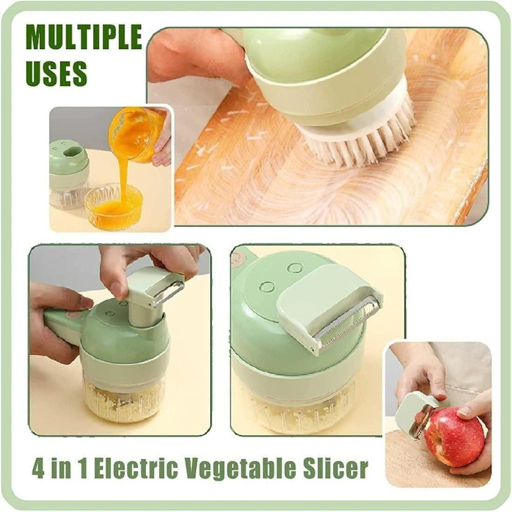 4-in-1 Portable Electric Vegetable Cutter Set – Chopping, Cutting, Grinding & Peeling Machine for Everyday Kitchen Use