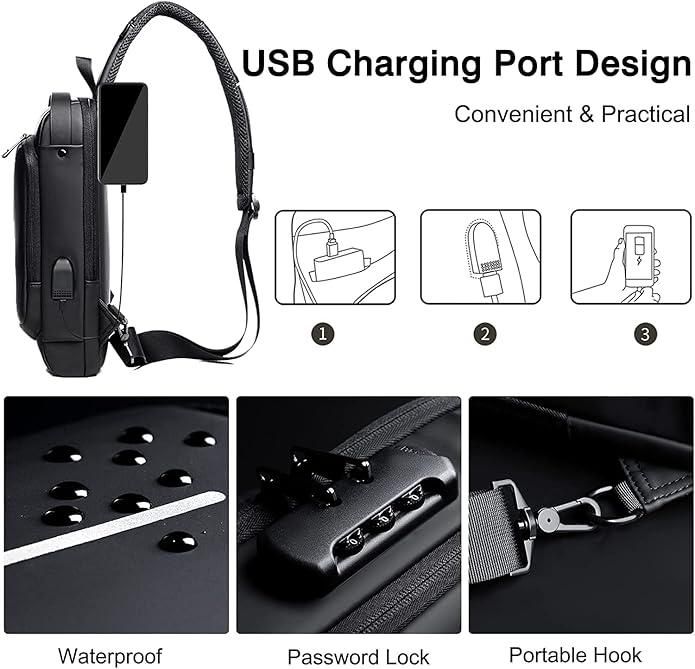 Sling Bag for Men &amp; Women with USB Charging Port Design