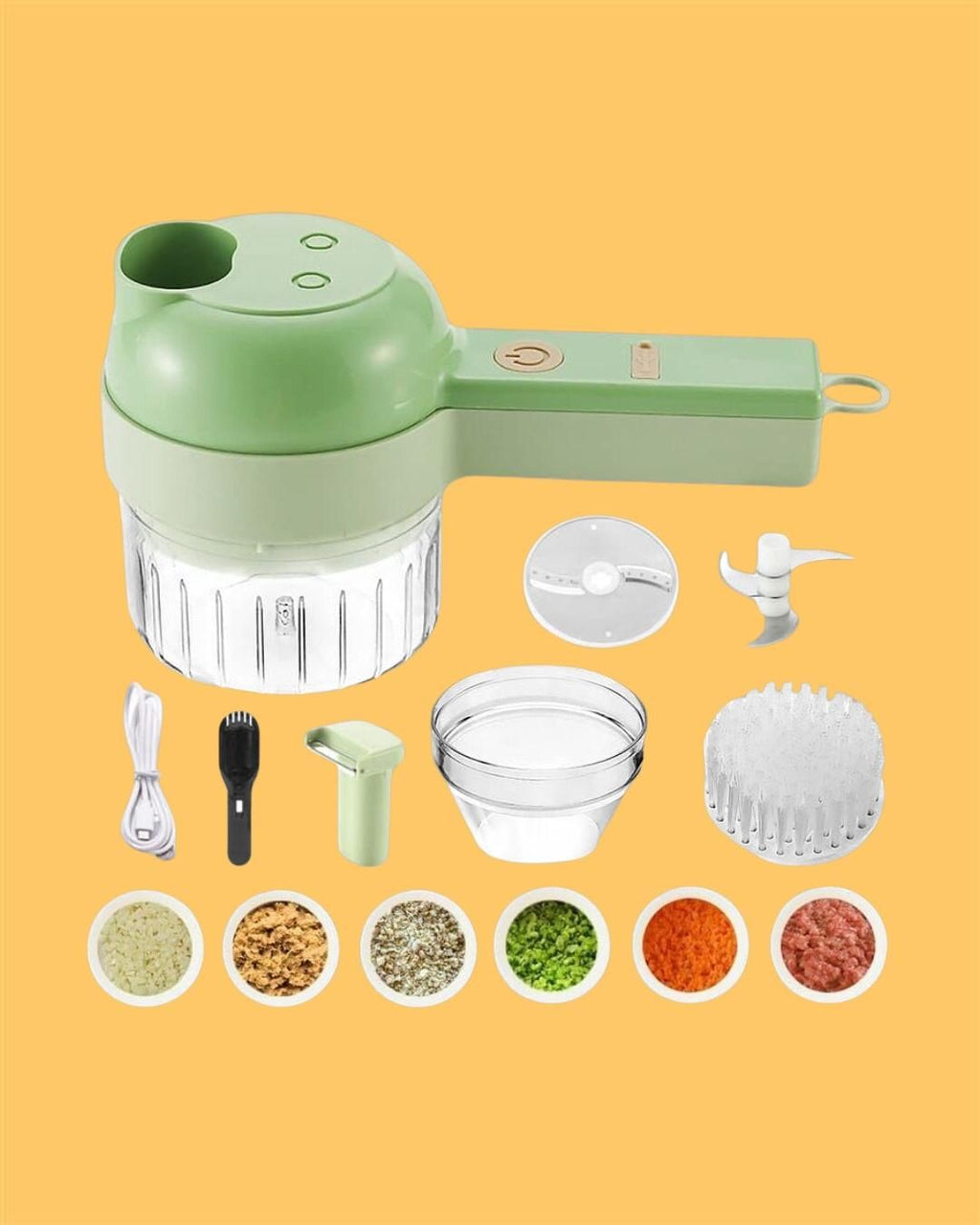 4-in-1 Portable Electric Vegetable Cutter Set – Chopping, Cutting, Grinding & Peeling Machine for Everyday Kitchen Use