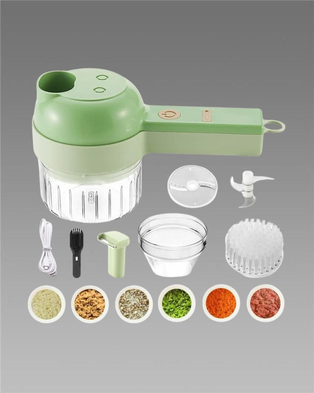 4-in-1 Portable Electric Vegetable Cutter Set – Chopping, Cutting, Grinding & Peeling Machine for Everyday Kitchen Use
