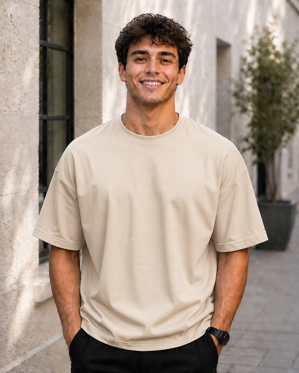 240 GSM Oversize Drop Shoulder Premium Plain T-Shirt for Men | Soft Cotton Round Neck Tee
