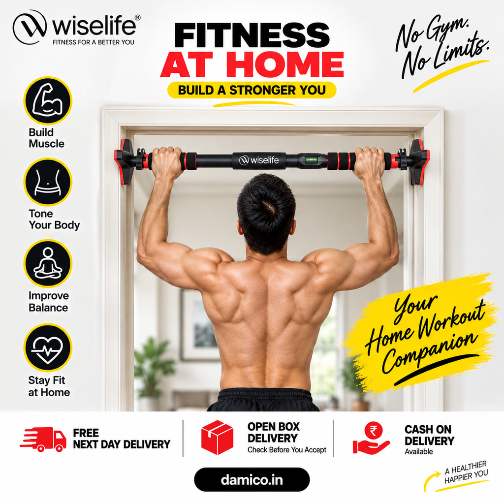 Wise Life Heavy-Duty Pull Up Bar for Home – No Drilling Doorway Chin-Up Bar I Supports Up to 100 kg