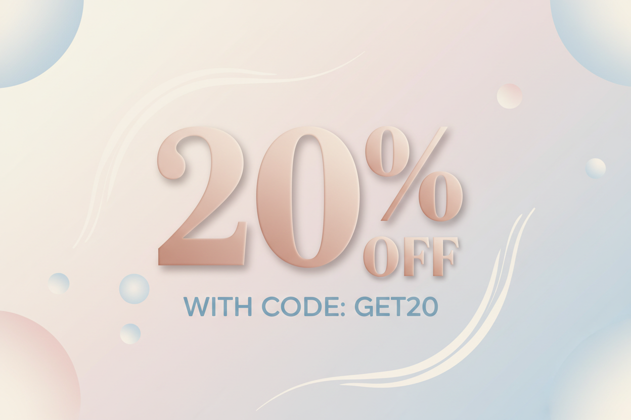 generate a light color image for 20% off with code get20