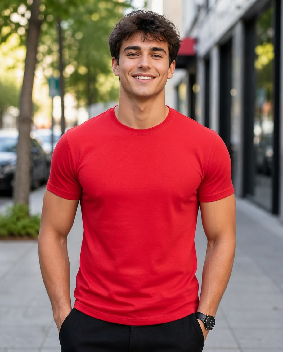 180 GSM Premium Plain T-Shirt for Men | Soft Cotton Round Neck Tee