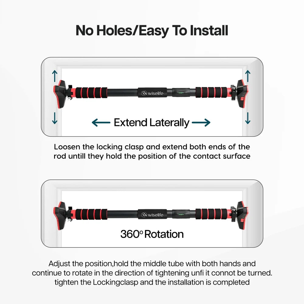 Wise Life Heavy-Duty Pull Up Bar for Home – No Drilling Doorway Chin-Up Bar I Supports Up to 100 kg